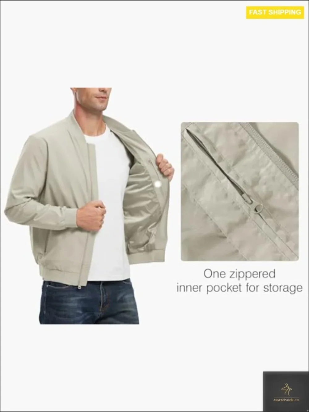 Men's Lightweight Bomber Jacket Casual Stylish Windbreaker Full Zip